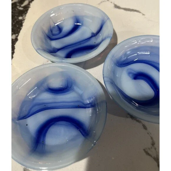 VINTAGE AKRO AGATE Blue Slag GlassPartial Set Of Child’s Tea Set. 9 Piece Set
